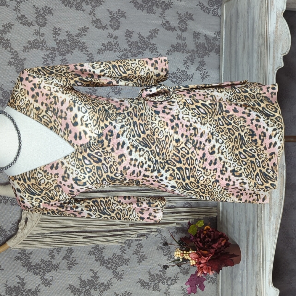 Vintage 90s Zoey Beth sheer leopard print wrap dress